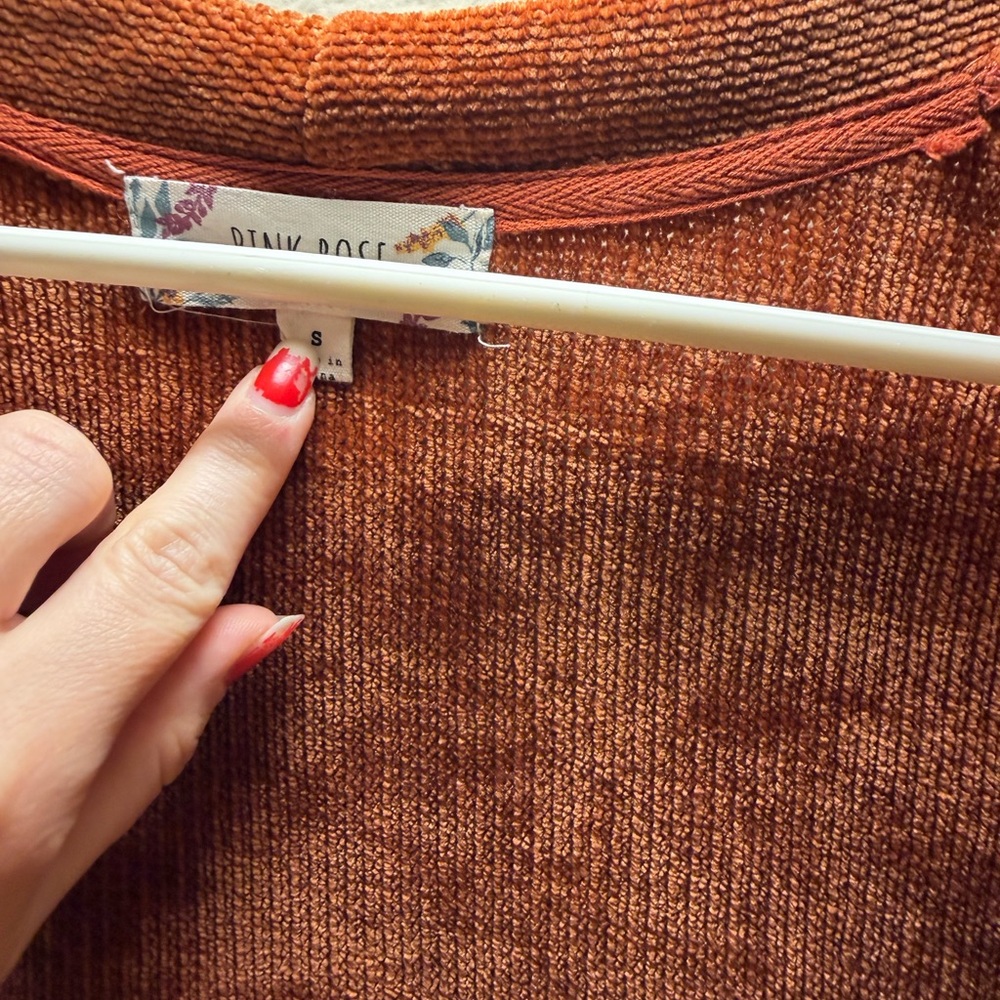 Chenille Open-Front Rust Cardigan - Picture 4 of 4